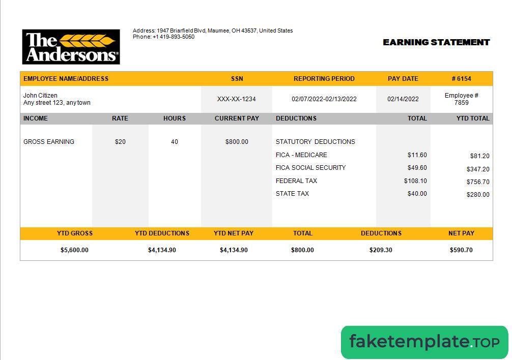 Feature of fake USA food production company employee sheet